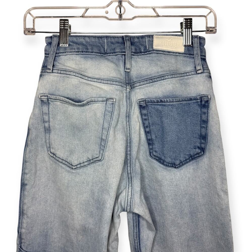 Hollister Patchwork Dad Jeans Ultra High Rise Two Tone Blue Denim‎ 23x29 Y2K - Picture 5 of 13